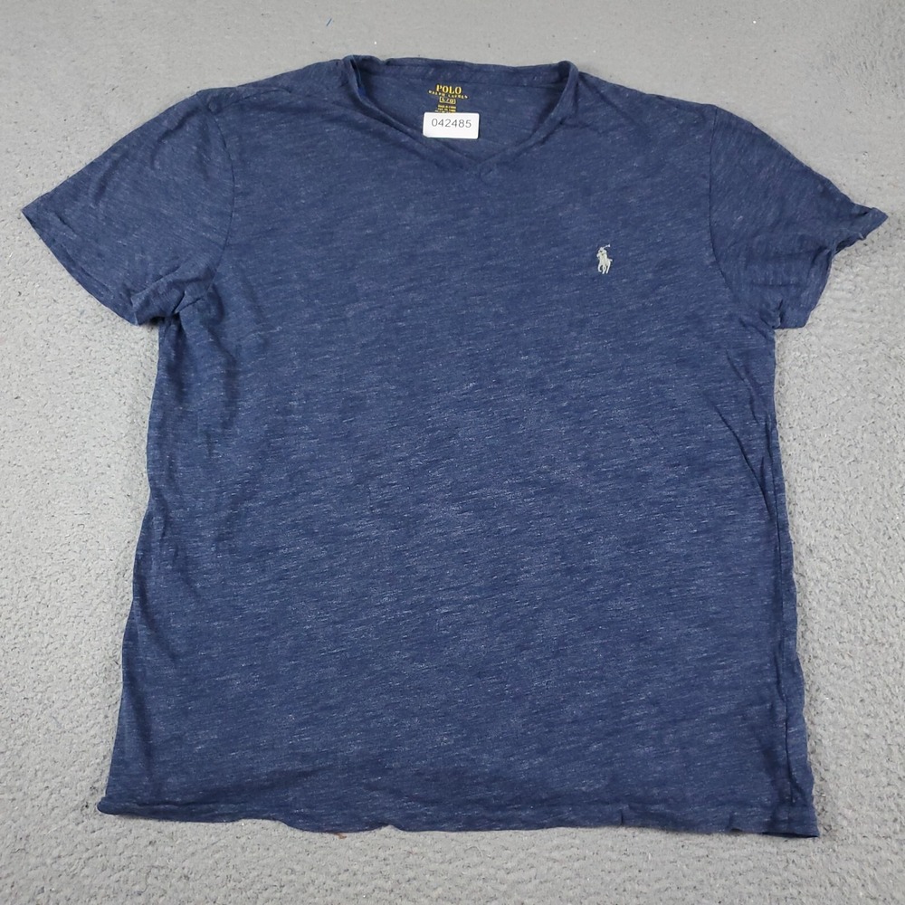 Polo Ralph Lauren Mens V-Neck T Shirt Large Blue Heather Pony Logo Short Sleeve